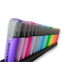 Set de 24 Marcadores Fluorescentes Bismark - Punta Biselada, Tinta Pigmentada al Agua, Colores Básicos, Neones y Pastel - Incluye Deskset Negro - details 1