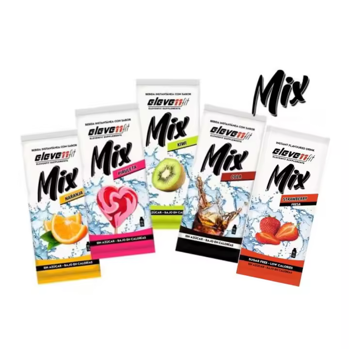 ElevenFit - Bebidas Mix - Caja 24 sobres (9 gr. c/u) - Saborizante en polvo para agua. Sabores de FRUTAS 🍏🍎🍊🍋🍌🍉🍇🍓🍒🥥🍍🥭 Sin azúcar, bajo en calorías. Ideal para dietas y pérdida de peso. - 1
