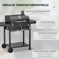 Parrilla de Carbón para Camping with Doble Superficie de Cocción, Rejas Laterales Flexibles, Carro con Estante y Asa Ergónica, Estructura Inxible en Madera de Arce Negro - details 3
