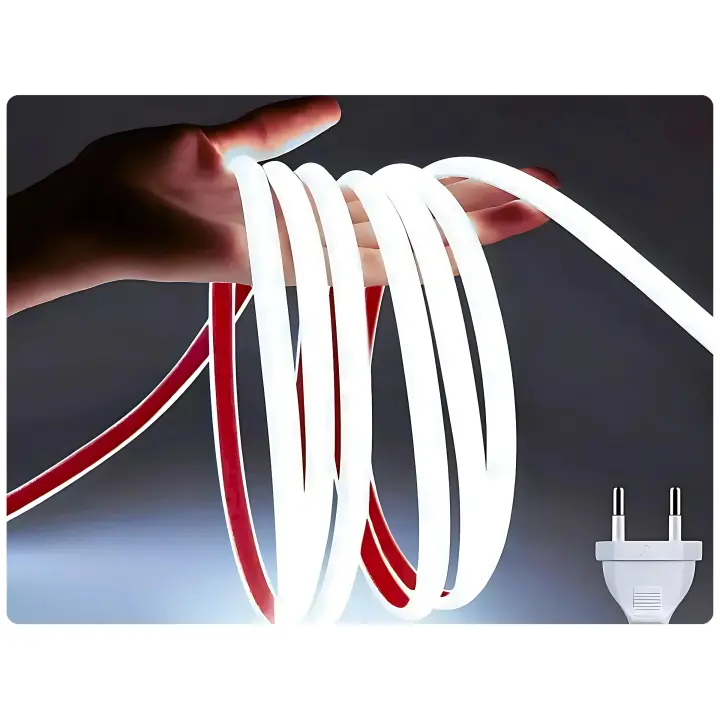 Tira LED COB 6500K Blanco Frío 296 LEDS/M (5 Metros) 220V Conexión directa EU sin transformador, IP65 resistente al agua, Uso Interior y Exterior, Para techos, salones, cocinas, baños, oficinas. - 1