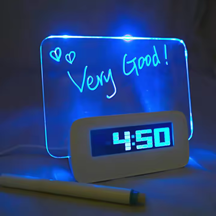 LED Digital Electronic Mini Table Clocks Calendar Temperature Plastic Glow Message Board Alarm Clock Home Bedroom Supplies (Blue,A) - 1