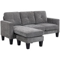 HOMCOM Sofá Chaise Longue Reversible, Sofá de 3 Plazas en Forma de L, Tapizado en Chenilla, Asiento y Respaldo Acolchados, Estructura de Acero, 186x130x84 cm, Gris Oscuro - details 0