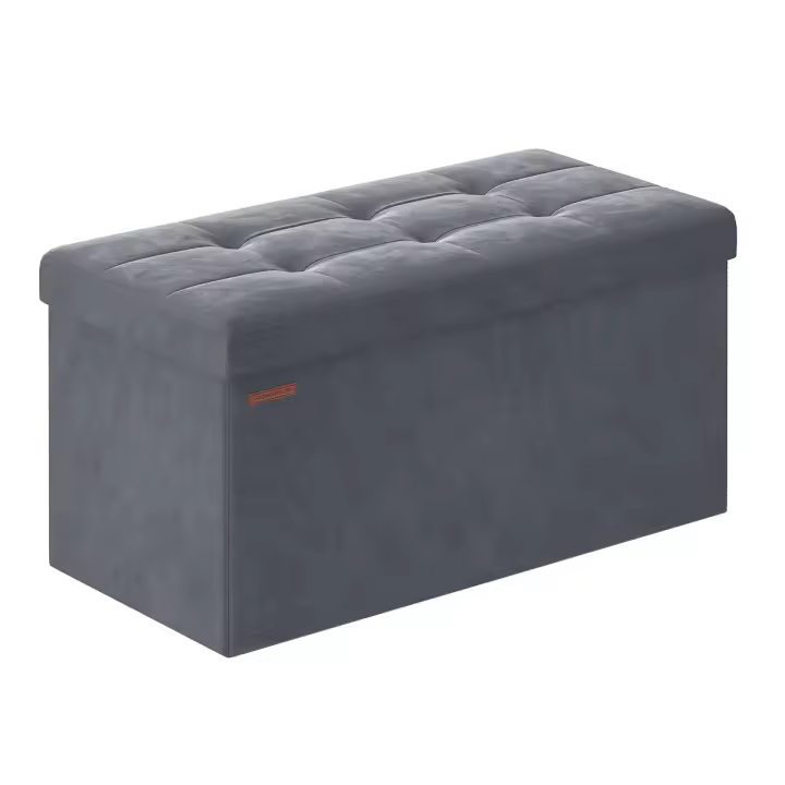 Banco de almacenaje plegable de terciopelo, taburete reposapiés con 2 cajas, 38x76x38 cm, soporta hasta 300 kg, ideal para entrada, sala de estar y dormitorio, disponible en gris paloma, gris pizarra y rosa caramelo - 1