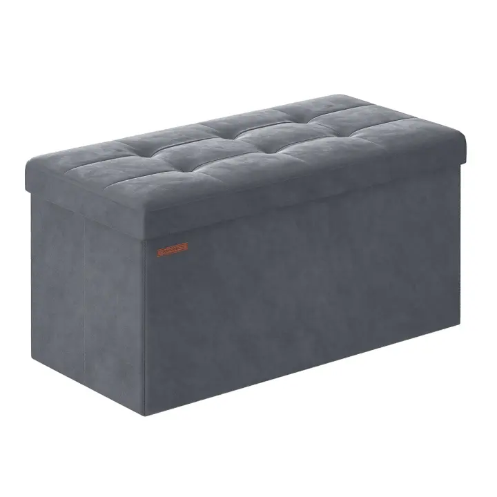 Banco de almacenaje plegable de terciopelo, taburete reposapiés con 2 cajas, 38x76x38 cm, soporta hasta 300 kg, ideal para entrada, sala de estar y dormitorio, disponible en gris paloma, gris pizarra y rosa caramelo - 1