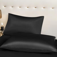 3Pcs Sábana De Satén Negro Ajustable Para Cama Twin Full Queen King Con Banda Elástica Y Fundas De Almohada Color Sólido De Seda Helada - details 6