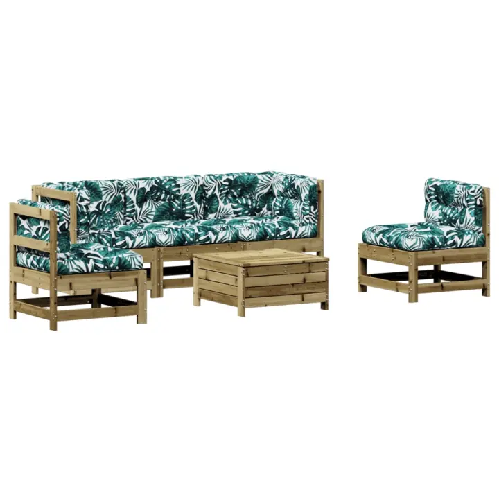vidaXL Juego de muebles jardín 6 pzas y cojines madera pino impregnada - 1