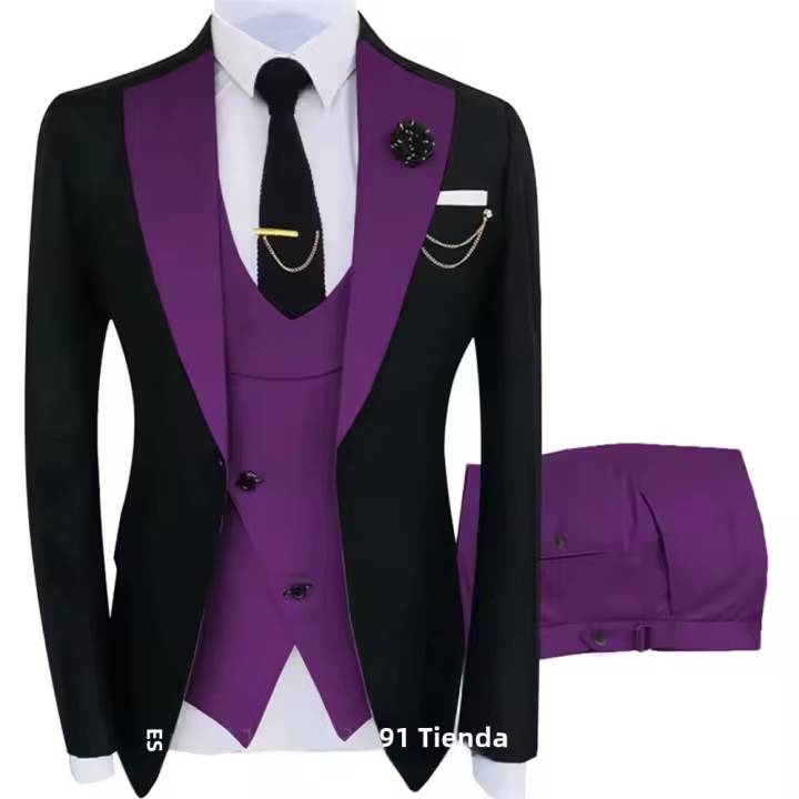 Traje De Novio Para Hombre 3 Piezas Conjunto De Traje Con Cuello Escote Shawl Tuxedo Popular Para Fiesta Y Boda (Blazer+Chaleco+Pantalones) Material COTTON+POLYESTER Estilo Casual - 1