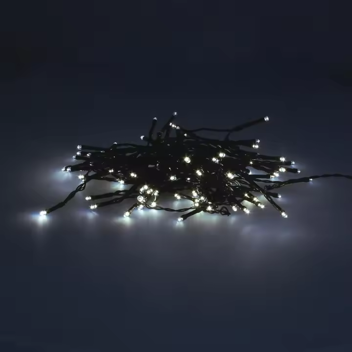 Guinalda luces navidad 100 leds color blanco frio.luz navidad interiores y exteriores ip44. funcina 3 baterias aa (no incluidas) - 1
