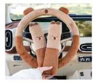 Funda Para Volante De Coche De Peluche Capibara Cartoon Caliente No Esmerilado Universal Para Manillar Invernal Antideslizante - details 8