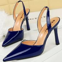 Sandalias De Tacón Alto Para Mujer 9cm Cómodas Elásticas Con Slingback De Cuero Glossy Azul Rojo Verano Fiesta Danza Pumps - details 28