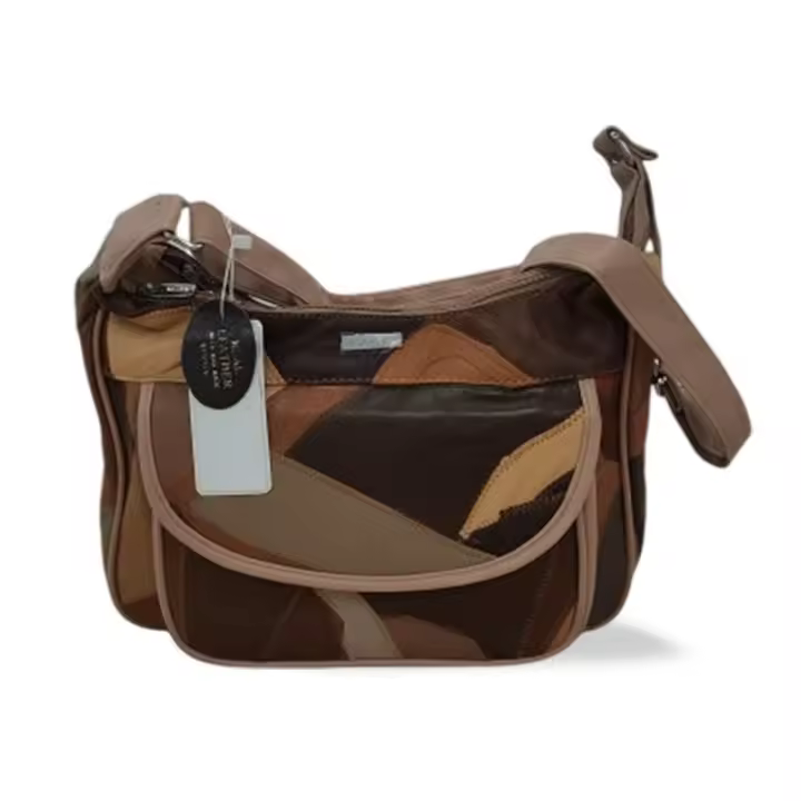 Calzados Almena Bolso en Piel de hombro. Patchwork. Camel.  Mujer - 1