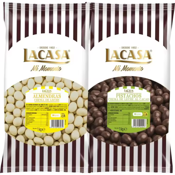 Lacasa Mi momento Pack 2 kg: deliciosas bolas de  Almendra con chocolate Blanco  y Pistachos con chocolate Leche - 1