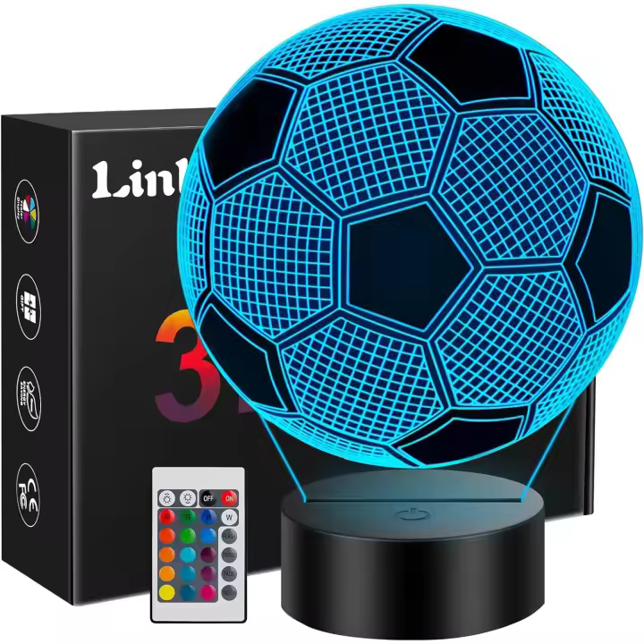 Gift de Fútbol para Niños 8 10 Años, 3D LED Lámpara de Noche with Remote Control, Cumpleaños Navidad Decoración  football - 1