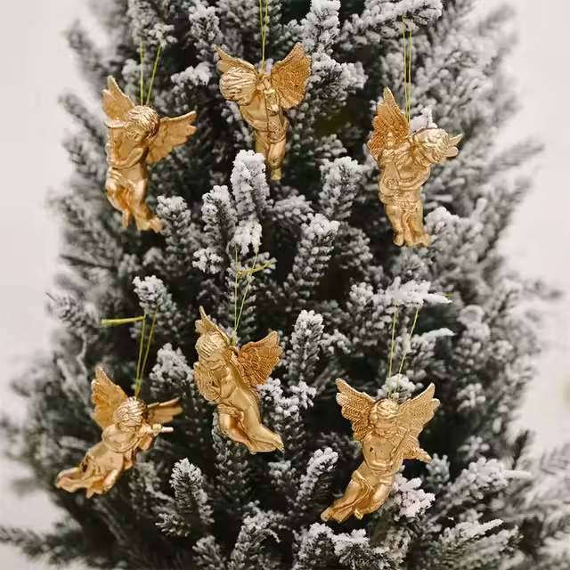 6 PCS Adornos De Ángel Para Decoración De Árbol De Navidad Colgantes En Oro Y Plata Estatuillas De Ángel Para Adornar El Árbol De Navidad - 1