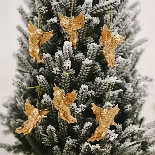 6 PCS Adornos De Ángel Para Decoración De Árbol De Navidad Colgantes En Oro Y Plata Estatuillas De Ángel Para Adornar El Árbol De Navidad - 1