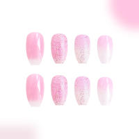 24pcs/set Uñas Postizas Cortas En Gradient Nude Rosa Jalea Brillante Estilo Cuadrado Ballet Frances Reutilizables Press on Falsas Uñas - details 48