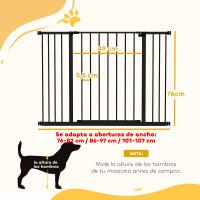 PawHut Barrera de Seguridad Extensible para Puertas y Escaleras para Perros y Bebé, Barrera para Mascotas, Ajuste a Presión, Apertura con Una Sola Mano, 2 Extensiones 15/10 cm, 76-107x76 cm, Negro - details 2