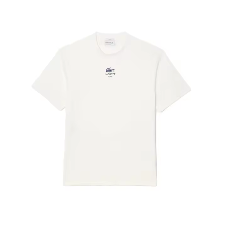 Camiseta Blanca Lacoste Farine De Algodón Con Estampado Exclusivo Unisex - 1