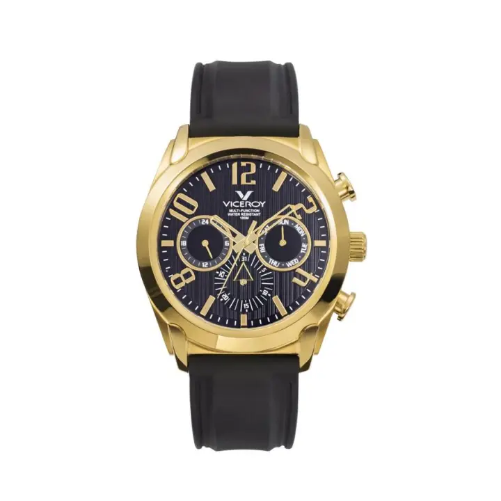 Reloj Viceroy 40347-95 Negro Hombre Magnum multifunción de acero con IP dorado y correa de silicona negra - 1