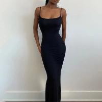 Vestido Largo Bodycon Negro Dulzura Para Mujer Verano 2025 Fiesta Club Noche Callejera Playa Basic High Street Sin Mangas Cuello Cuadrado Sin Decoración Polyester Spandex - details 13