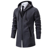 Chaqueta De Punto Para Hombre Con Capucha Y Forro De Plush Thicken Cardigan De Invierno Estilo Casual Cierre De Cremallera Manga Larga Color Sólido - details 3