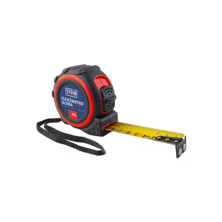 Flexómetro Stein Funda Goma Freno 5m 25mm con Imán - Medidor con Funda de Goma, Cinta Métrica de 5 Metros con Ancho de 25mm y Imán. - 1