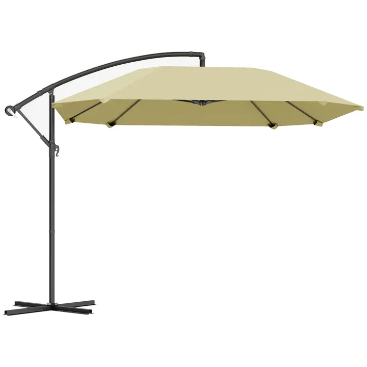 Outsunny Sombrilla en voladizo Alu Ø 260 cm Sombrilla, impermeable Sombrilla de manivela con soporte, manivela, Protección contra el Viento, inclinable Sombrilla de Mercado inclinable Sombrilla de Jardín Protección solar para Balcón Jardín Patio Beige - 1