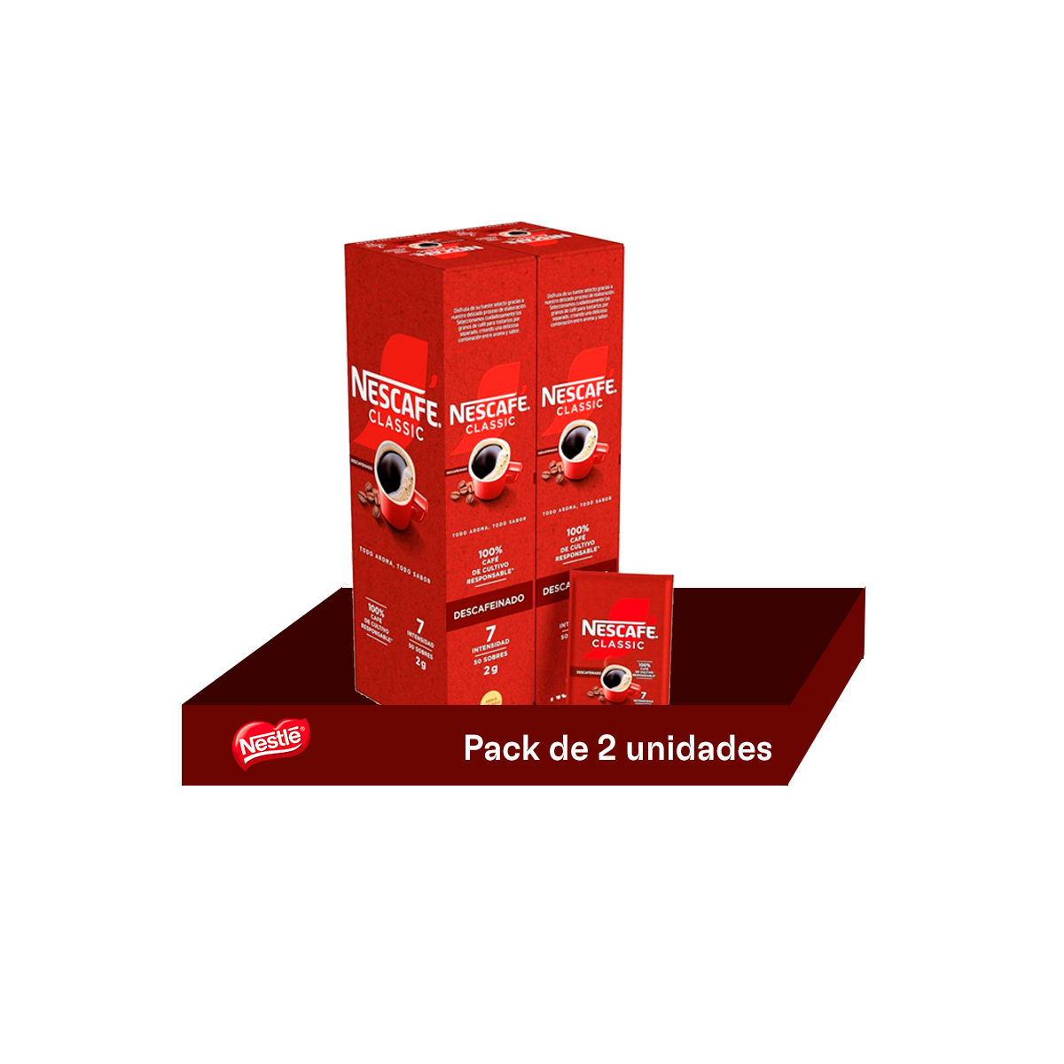 Nescafé Café Soluble Descafeinado - 2 estuches de 50 sobres (200g total)  Café Instantáneo para un Placer Ligero y Aromático - Pack de 2 Unidades