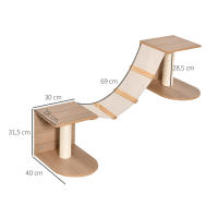 PawHut Estantes de Pared Gatos Escaleras de Tela para Gatos con Plataformas y Postes Rascadores de Sisal Centro de Actividades de Escalada 129x40x31,5 cm Marrón Claro - details 3