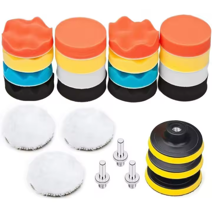 Paquete de 25 almohadillas de pulido de 3", juego de esponjas para pulir con adaptador de taladro M10, pulidora compuesta para automóviles - 1