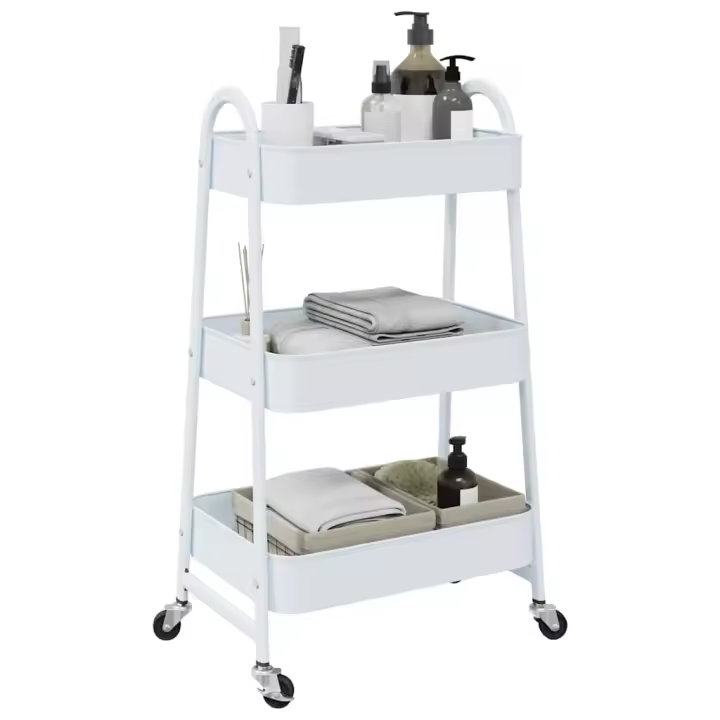 vidaXL Carrito de almacenaje 3 niveles acero 42x41,5x77 cm en color Azul/Negro/Blanco - 1