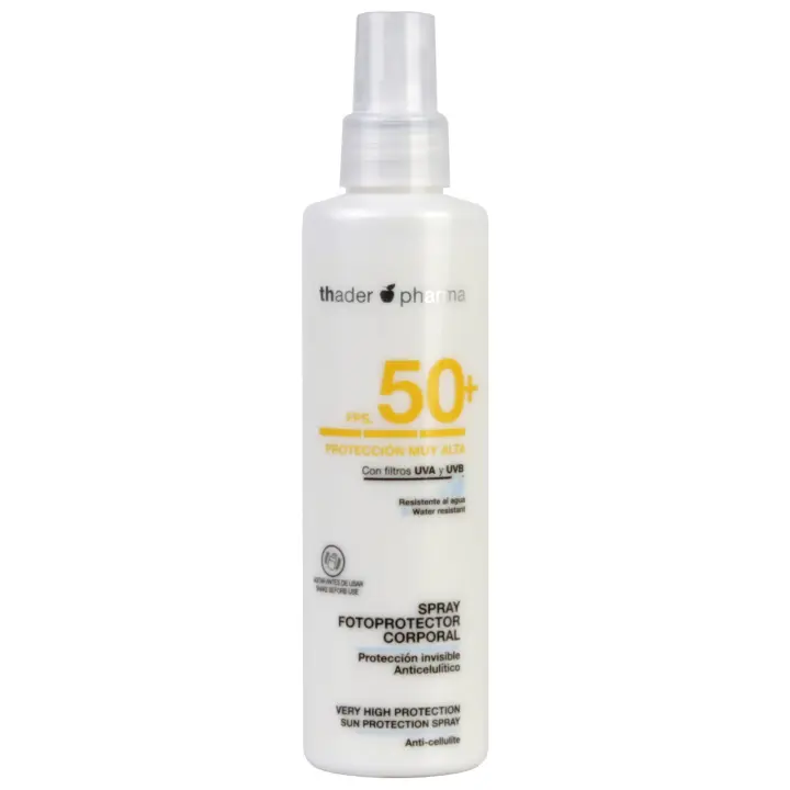 Thader Pharma Fotoprotector corporal en spray líquido anticelulítico con FPS 50+, 200 ml - 1