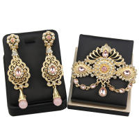Juego De Broches Y Aretes De Arábiga Sunspicems Para Mujer En Color Oro Con Cristales Azul Y Rosa Flor Marruecos Joyería Broche Caftán Trendy - details 7