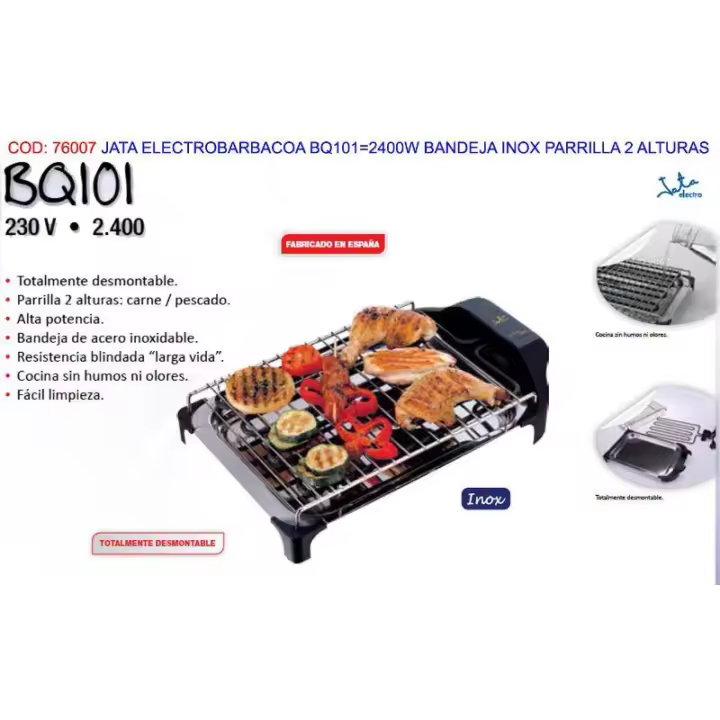 Jata electrobarbacoa bq101 2400w bandeja inox parrilla 2 alturas - 1