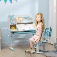 HOMCOM Juego de Escritorio y Silla para Niños de +3 Años con Altura Ajustable Pupitre Infantil con Tablero de Mesa Inclinable Cajón y Estantería para libros 80x52x88-109 cm y 35,5x44,5x66-80 cm - details 1