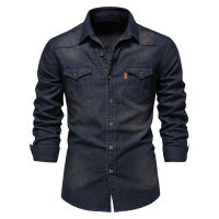 Camisa vaquera sin hierro para hombre, camisa informal de manga larga de color sólido sin hierro, nuevo estilo a la moda, 2024 - details 2