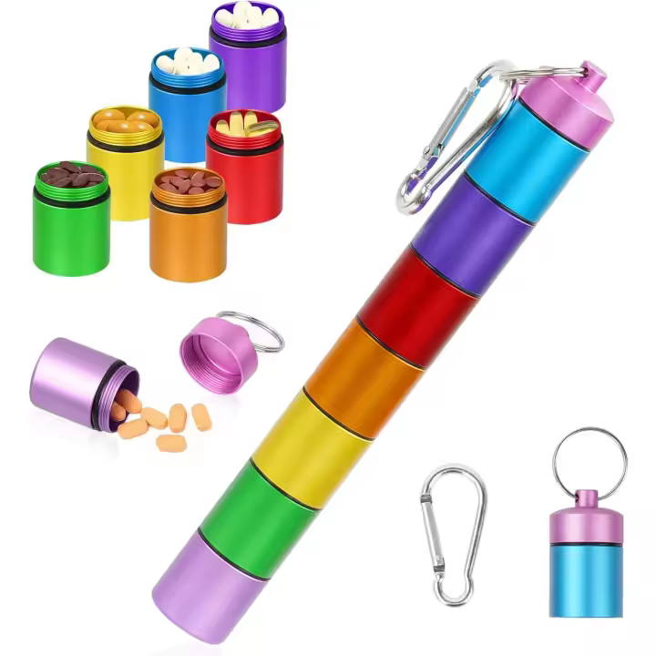 Pastillero Diario de viaje Pequeño Con 7 compartimientos, Pastillero con bolsos Metálicos, Sello impermeable - 1