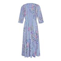 Vestido Bohemio De Verano Para Mujer Estampado Floral Casual Manga Corta Botones Estilo Playa Midi Elegante Robe O-Neck - details 22