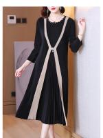 Vestido Plisado Estilo Miyake Para Mujer Nueva 2025 Color Sólido Falso Dos Piezas Cuello Redondo Manga Larga Talla Grande Suelta Falda Plisada - details 15
