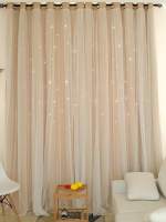 Cortinas Perforadas Con Estrellas Beige Para Sala De Estar Y Dormitorio Cortinas Decorativas Con Negro Para Bloqueo De Luz Doble Panel - details 5