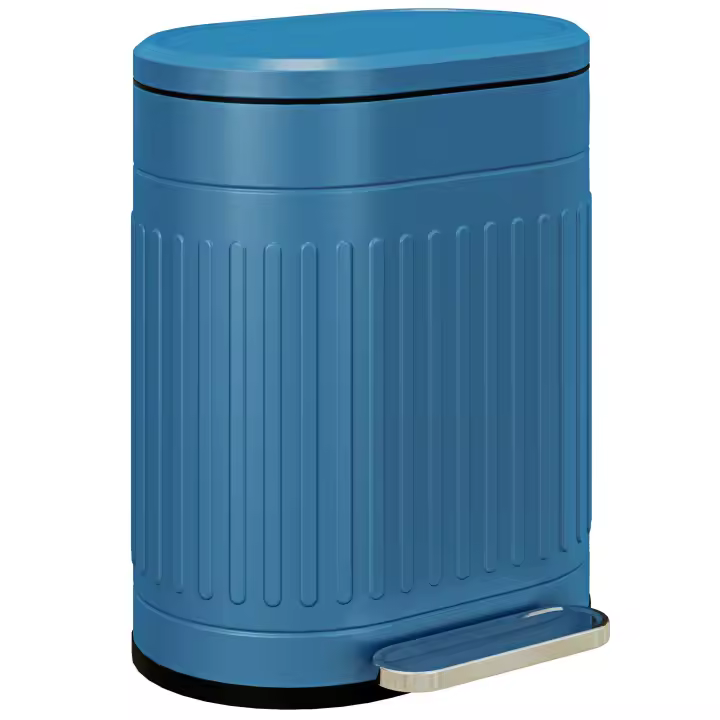 HOMCOM Cubo de basura de cocina, 20 l, con pedal, ovalado, de metal, con tapa de cierre suave, antihuellas, cubo interior extraíble, 36,5 x 31,2 x 45 cm, color azul - 1