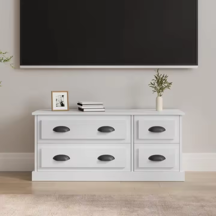 Mueble de TV madera contrachapada blanco brillo 100x35,5x45 cm - 1