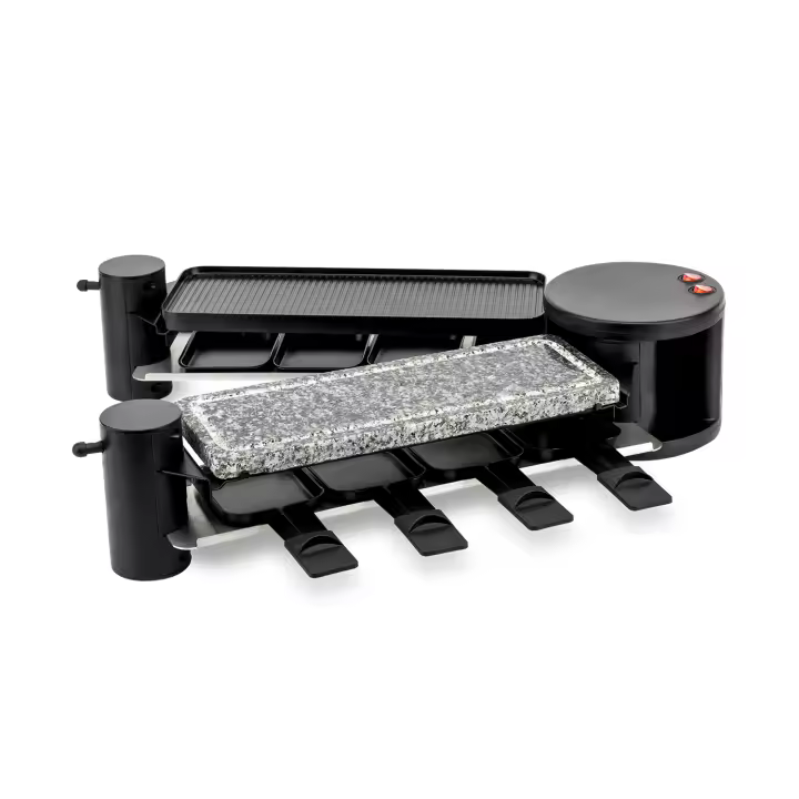 H.KOENIG RP360 - Raclette 8 personas 3 en 1, grill, plancha con piedra natural, 1200 W - 1
