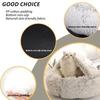 Cama De Gato Redonda De Peluche Suave Con Capucha Cueva Cómoda Para Mascotas Pequeñas Y Perros Pequeños Auto Caliente Anti Ansiedad - details 4