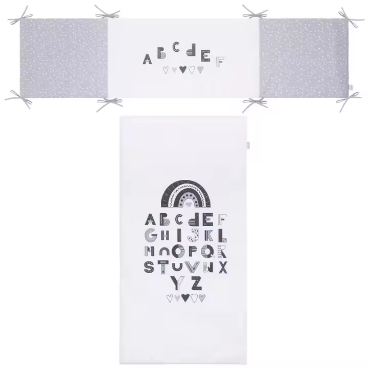 Set 3 piezas funda nórdica maxi ABC con relleno, funda de almohada y protector - Completo juego de cama para cunas grandes con diseño de letras - 1