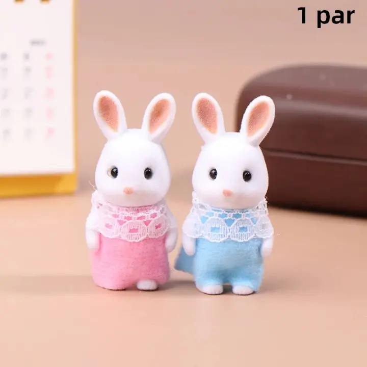 2PCS Figuras De Animales De La Selva Familia Conejo Gato Tigre Pollo Juguete De Colección Cartoon Ornamento Para Niños Regalos - 1