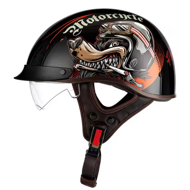 Casco De Motocicleta Retro De Cuero Medio Para Hombres Ligero Y Cómodo Con Cubierta Para Gafas Y Esquí Adecuado Para Motociclistas - 1