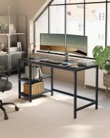 Escritorio Moderno con 2 Estantes Ajustables Izquierda o Derecha, Mesa de Trabajo para Salón y Oficina, Estructura de Acero, Blanco o Negro, 140x60x90 cm - details 7