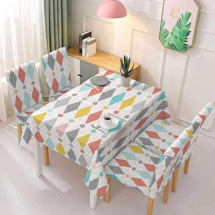 TODOBIEN STORE - Juego de Mantal y Funda de Silla, Mantel de Mesa Rectangulo 140 x 180, 4 Fundas para Silla con Elastico, 100% Poliester, Estampado Moderno. - 1