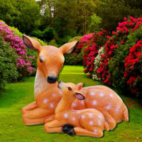 Estatua Realista De Ciervo Para Jardín Madre Y Cordero Amoroso Buck Reindeer Adorno De Jardín Patio Exterior De Resina - details 0